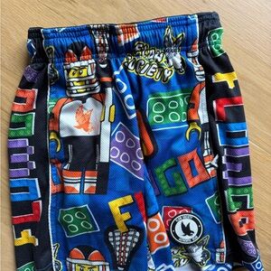 Kids Blue Graphic Play Shorts - Block Print Design